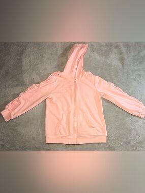 Okie Dokie Girls Size 4T Pink Full-Zip Hoodie Jacket | Eyelet Lace Ruffle Detail